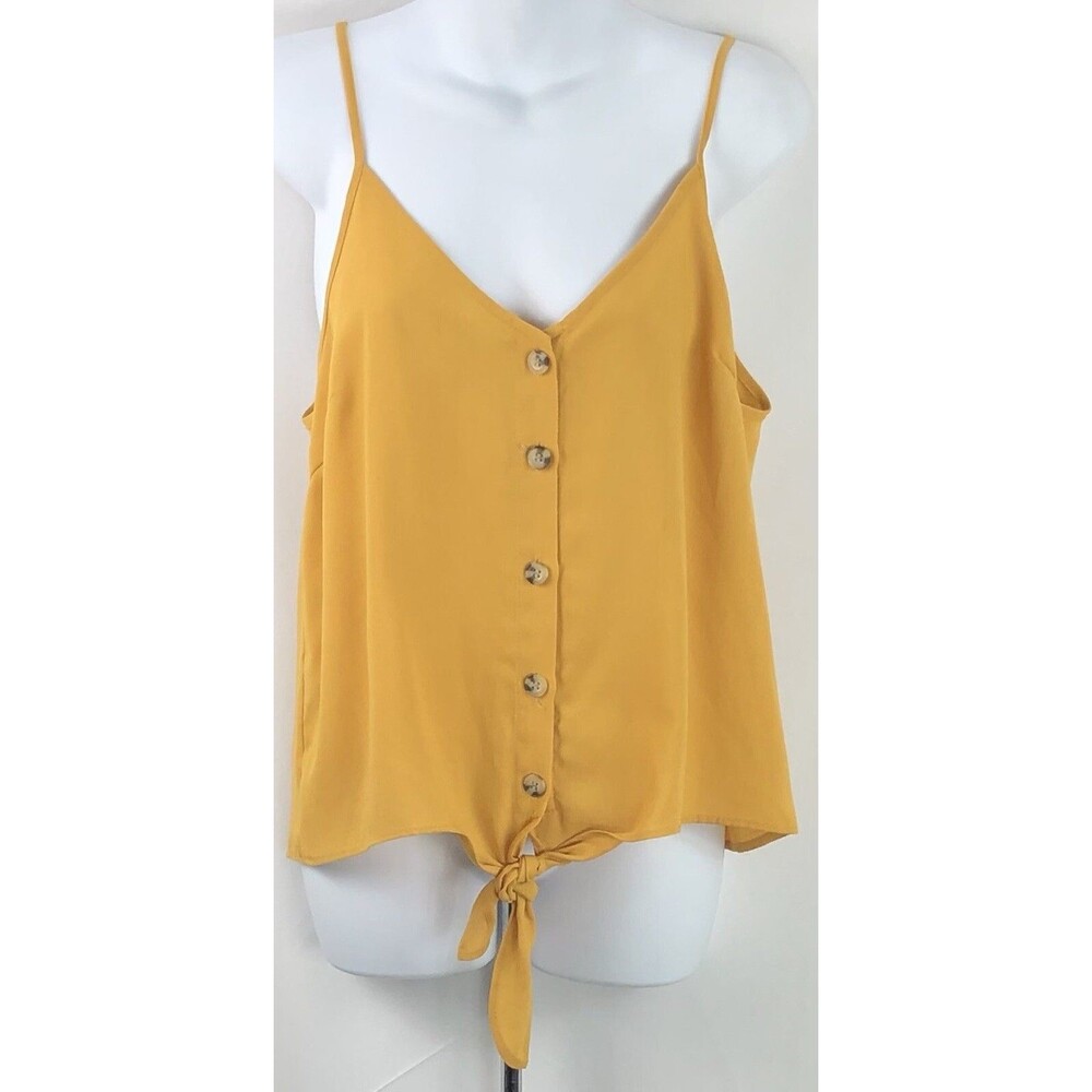 Papermoon Camisole tank top M Gold ButtonUp Tie waist strappy 90s Dainty Y2K